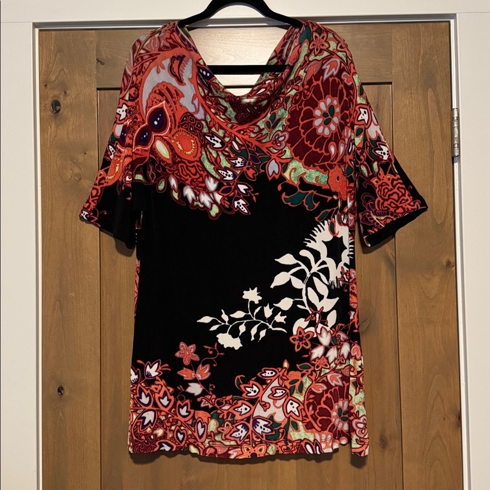 Chicos Travelers floral Print Jersey Tunic Blouse Top Multicolor Size 2 Large 12